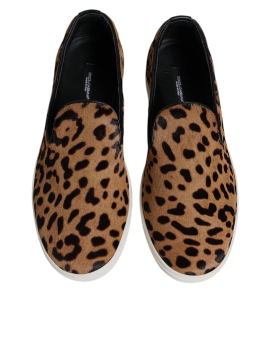Dolce & Gabbana Bruine Kalfsleren Bont Luipaard Sneakers Schoenen - Image 3