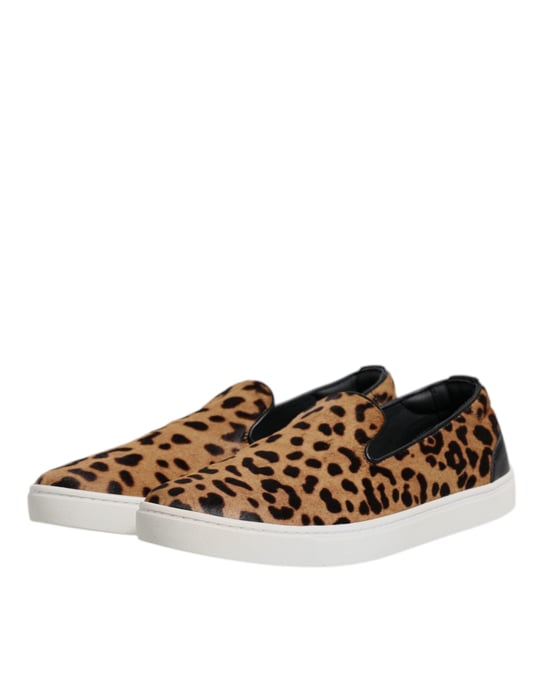 Dolce & Gabbana Bruine Kalfsleren Bont Luipaard Sneakers Schoenen - Image 4