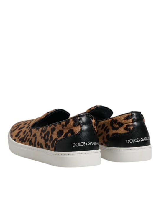 Dolce & Gabbana Bruine Kalfsleren Bont Luipaard Sneakers Schoenen - Image 5