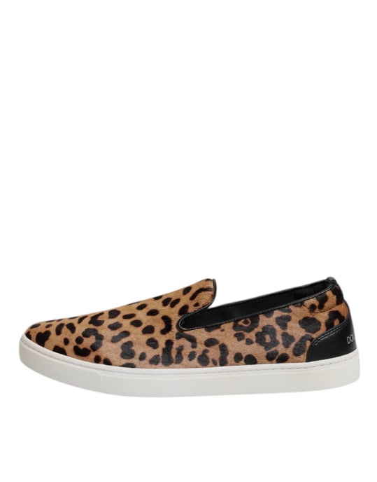 Dolce & Gabbana Bruine Kalfsleren Bont Luipaard Sneakers Schoenen - Image 6