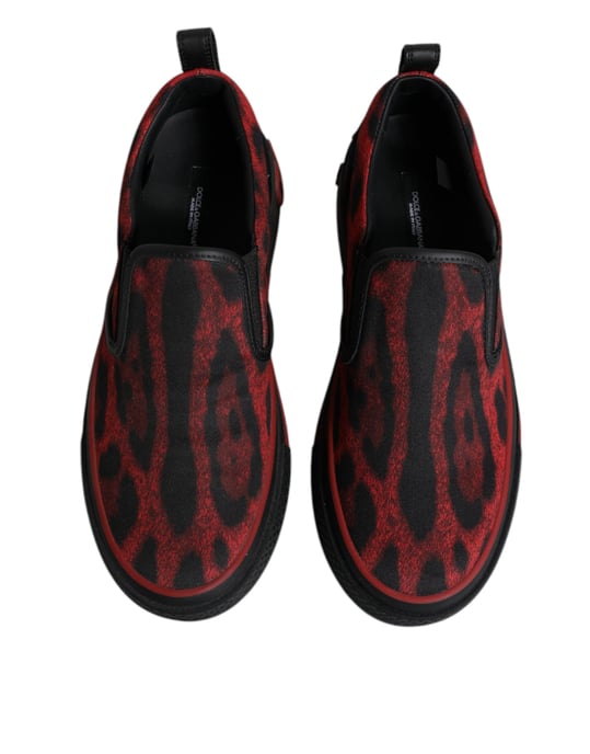 Dolce & Gabbana Rode Zwarte Luipaard Katoenen Lage Sneakers Voor Mannen - Image 3