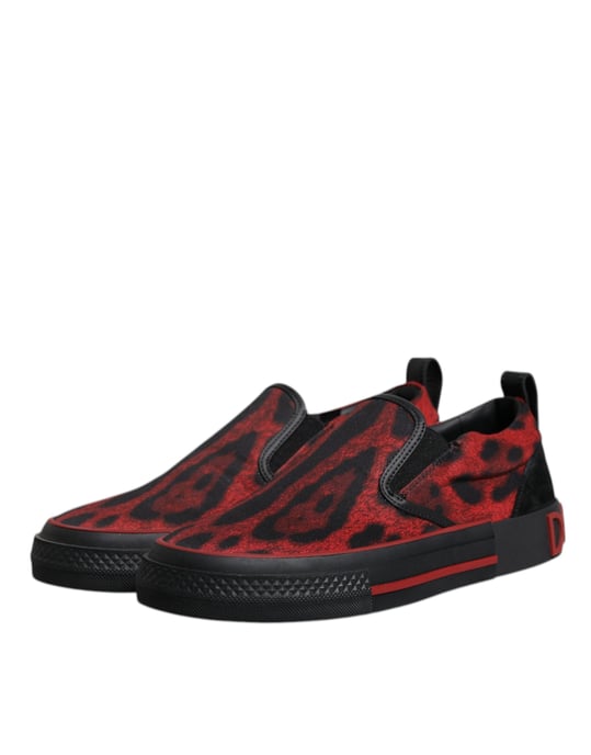 Dolce & Gabbana Rode Zwarte Luipaard Katoenen Lage Sneakers Voor Mannen - Image 4