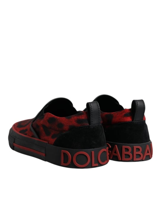 Dolce & Gabbana Rode Zwarte Luipaard Katoenen Lage Sneakers Voor Mannen - Image 5
