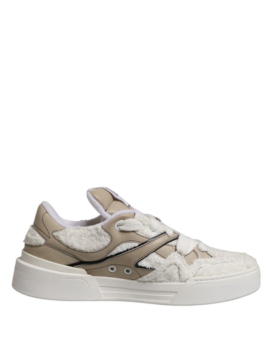 Dolce & Gabbana Witte Beige Nep-Shearling Lage Sneakers Schoenen - Image 1