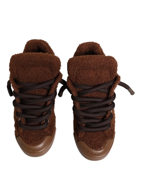 Dolce & Gabbana Bruine Nep Schapenvacht Lage Sneakerschoenen - Image 4