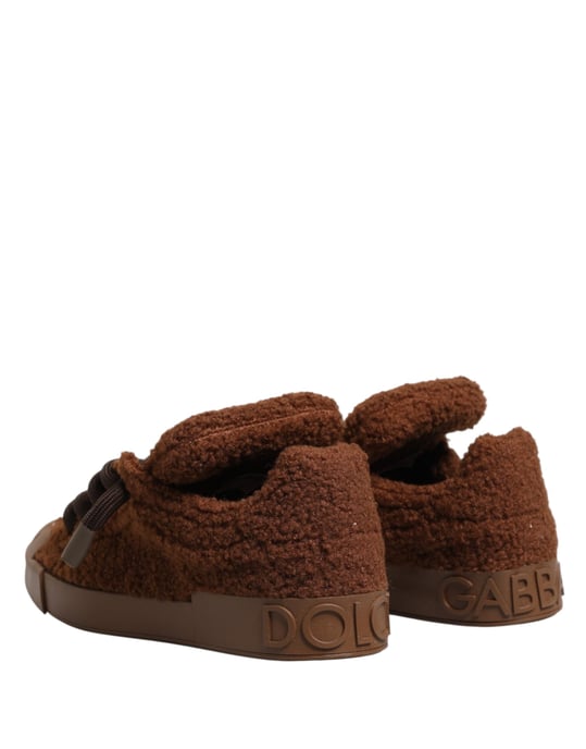 Dolce & Gabbana Bruine Nep Schapenvacht Lage Sneakerschoenen - Image 6