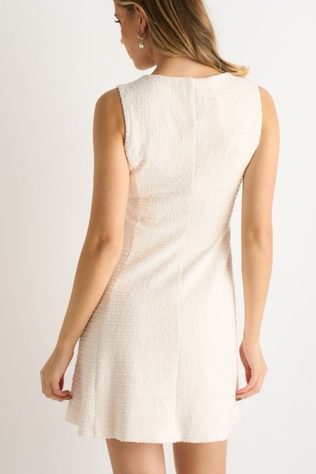 Crèmekleurige bouclé mini-jurk met knopen - Image 4