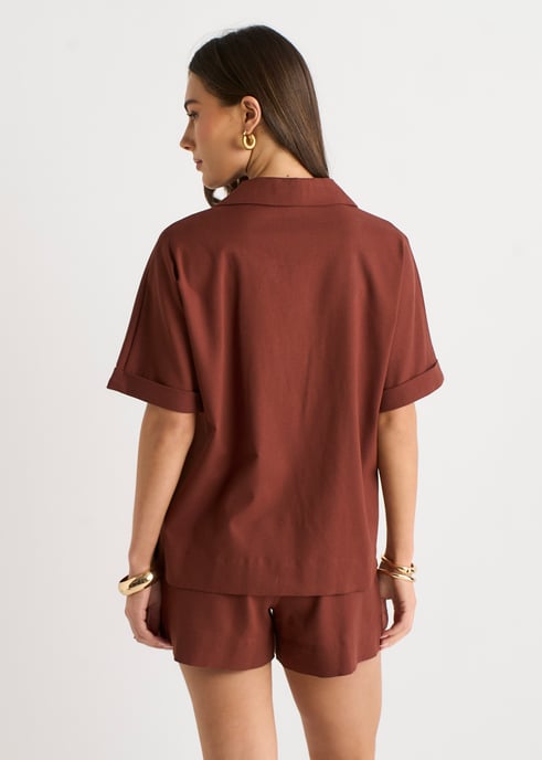 Oversized overhemd met knopen van chocoladebruin linnenmix - Image 4