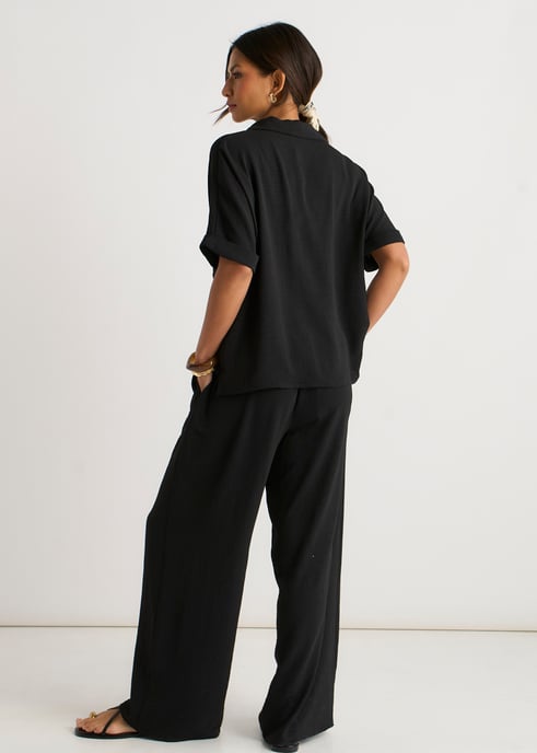 Zwarte elastische taille broek met wijde pijpen - Image 4