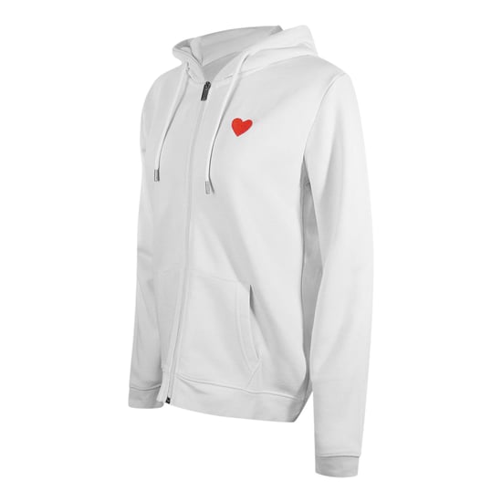Love Moschino Small Red Heart Logo Zip White Hoodie - Image 2
