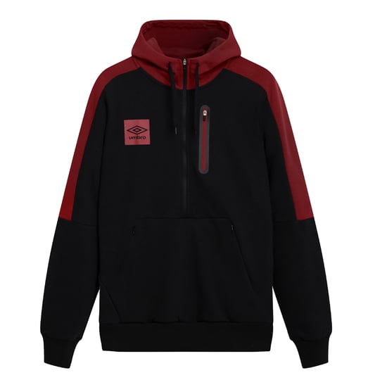 Umbro Heren Terras Half Zip Hoodie (Zwart/Tibetaans Rood) - Image 1