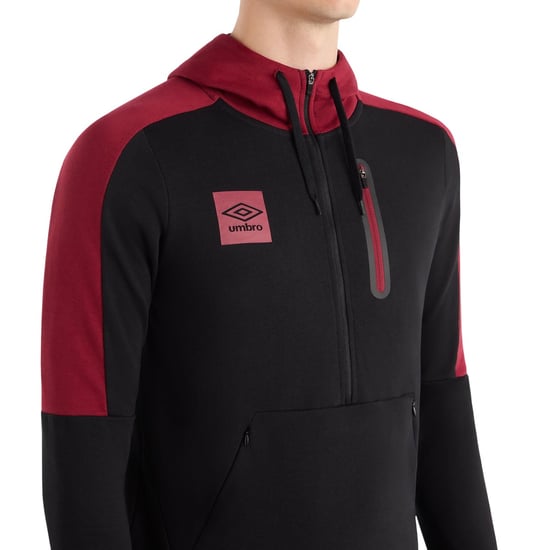 Umbro Heren Terras Half Zip Hoodie (Zwart/Tibetaans Rood) - Image 3