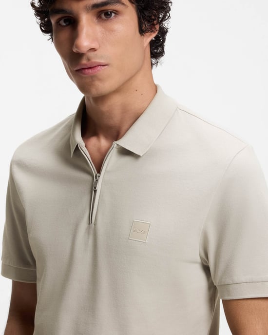 Passerzip Rits Placket Polo Shirt in Lichtgrijs - Image 4