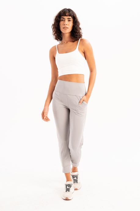 JUSTEVER High Waist Elastic Pocket Relaxed Cut Slimming Jogger Gray Women's Sweatpants - Beat - Image 1