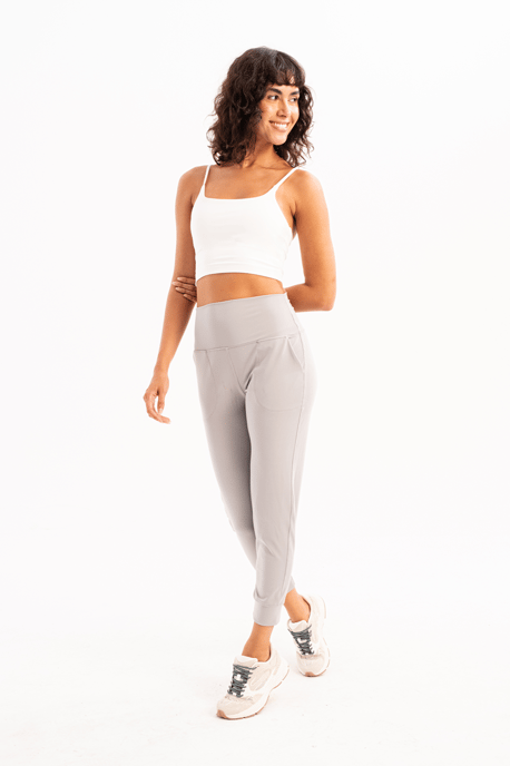 JUSTEVER High Waist Elastic Pocket Relaxed Cut Slimming Jogger Gray Women's Sweatpants - Beat - Image 3