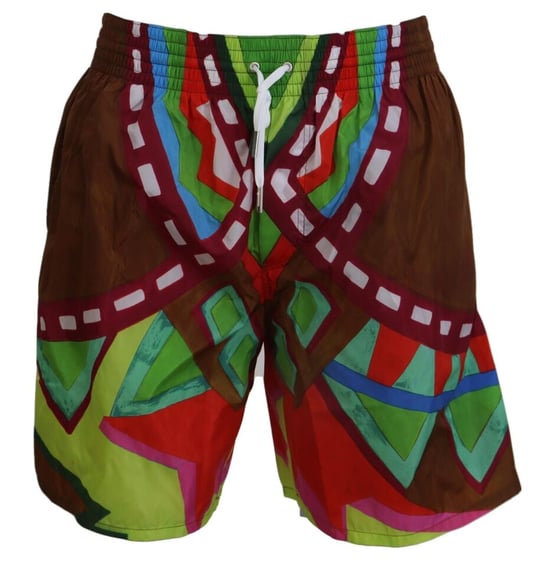 Dsquared2 Colourful Abstract Design Brown Swim Shorts - Image 1