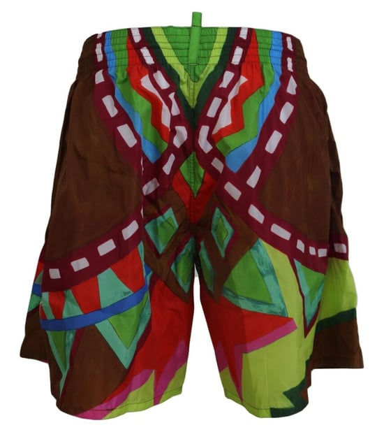 Dsquared2 Colourful Abstract Design Brown Swim Shorts - Image 2