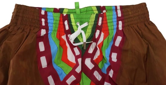 Dsquared2 Colourful Abstract Design Brown Swim Shorts - Image 3
