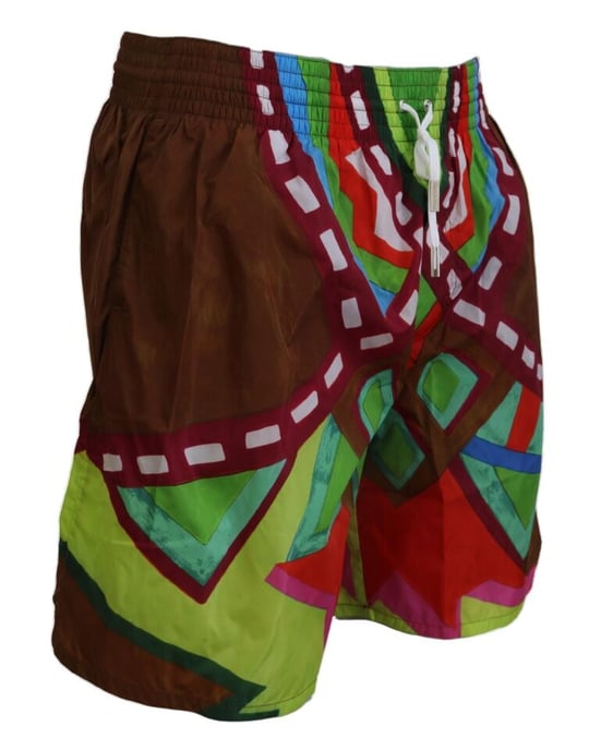 Dsquared2 Colourful Abstract Design Brown Swim Shorts - Image 4