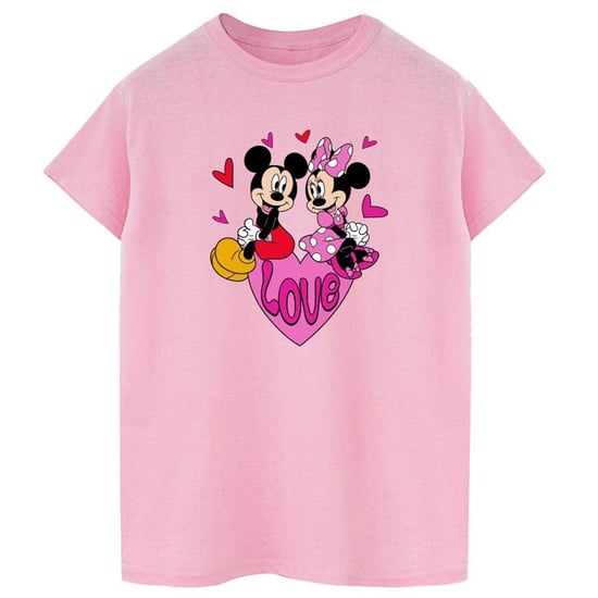 Disney Dames/Dames Love Heart Mickey & Minnie Mouse Katoenen Vriendje T-shirt (Baby Roze) - Image 1