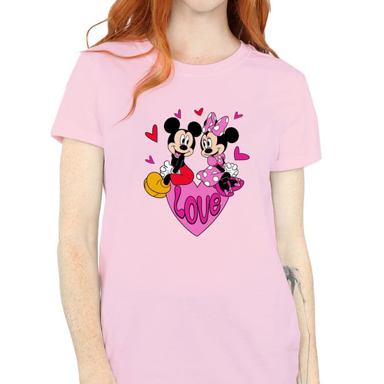 Disney Dames/Dames Love Heart Mickey & Minnie Mouse Katoenen Vriendje T-shirt (Baby Roze) - Image 2