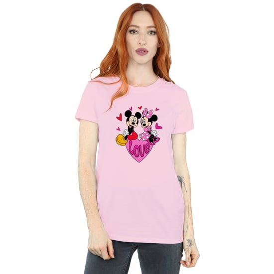 Disney Dames/Dames Love Heart Mickey & Minnie Mouse Katoenen Vriendje T-shirt (Baby Roze) - Image 3