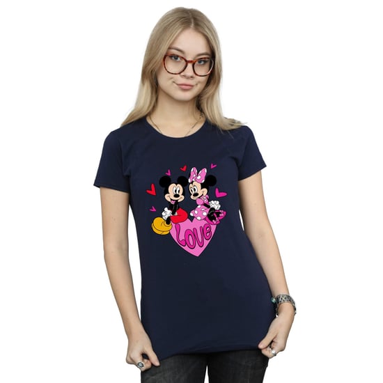 Disney Dames/Dames Love Heart Mickey & Minnie Mouse Katoenen Vriendje T-shirt (Marineblauw) - Image 3