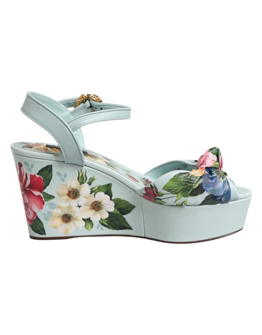 Dolce & Gabbana Groene Bloemen Enkelband Wedge Sandalen Schoenen - Image 2