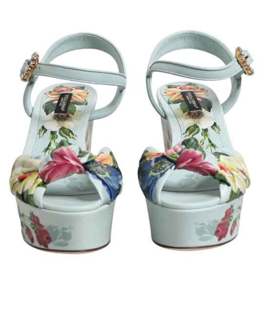 Dolce & Gabbana Groene Bloemen Enkelband Wedge Sandalen Schoenen - Image 3