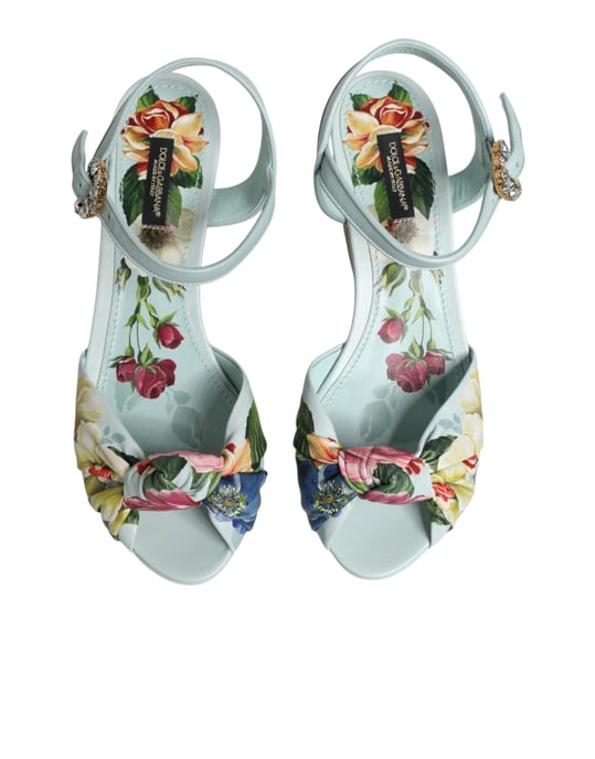 Dolce & Gabbana Groene Bloemen Enkelband Wedge Sandalen Schoenen - Image 4