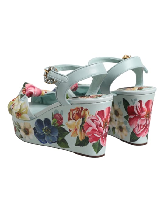 Dolce & Gabbana Groene Bloemen Enkelband Wedge Sandalen Schoenen - Image 6