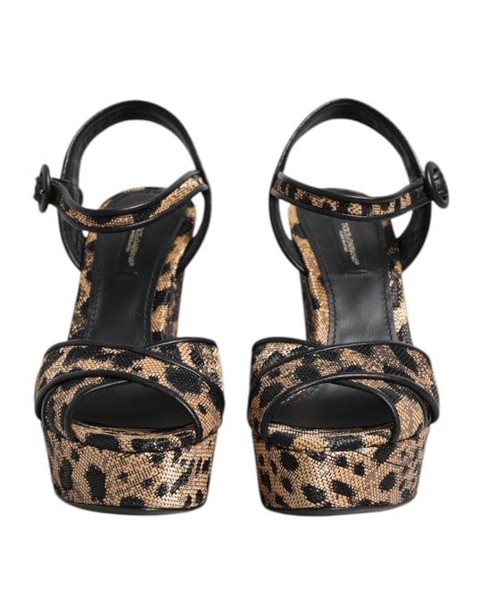 Dolce & Gabbana Bruine Luipaard Wedges Enkelsandalen Schoenen - Image 2