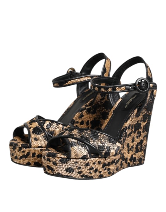 Dolce & Gabbana Bruine Luipaard Wedges Enkelsandalen Schoenen - Image 4