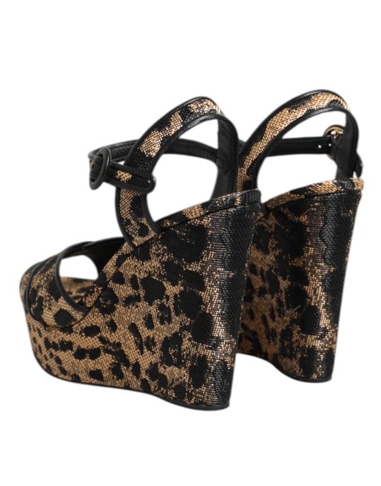 Dolce & Gabbana Bruine Luipaard Wedges Enkelsandalen Schoenen - Image 5