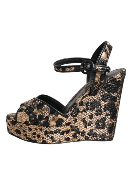 Dolce & Gabbana Bruine Luipaard Wedges Enkelsandalen Schoenen - Image 6