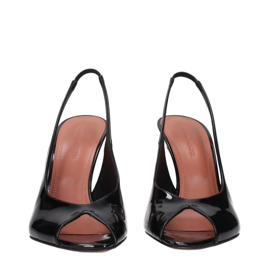Amina Muaddi Zwarte Leren Stiletto Hak Sandalen - Image 3