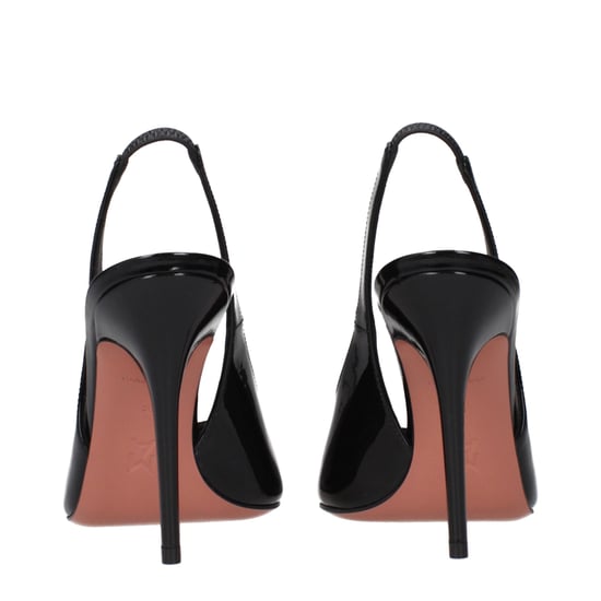 Amina Muaddi Zwarte Leren Stiletto Hak Sandalen - Image 5
