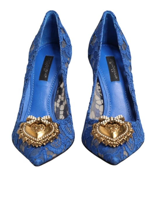 Dolce & Gabbana Blauw Taormina Kanten DEVOTIE Pump Schoenen - Image 3