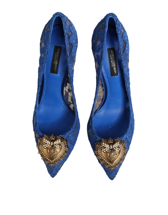 Dolce & Gabbana Blauw Taormina Kanten DEVOTIE Pump Schoenen - Image 4