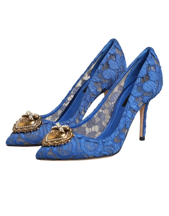 Dolce & Gabbana Blauw Taormina Kanten DEVOTIE Pump Schoenen - Image 5