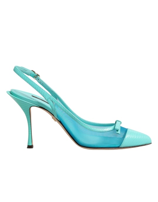 Dolce & Gabbana Blauwe Leren Gaas Hak Slingback Schoenen - Image 1