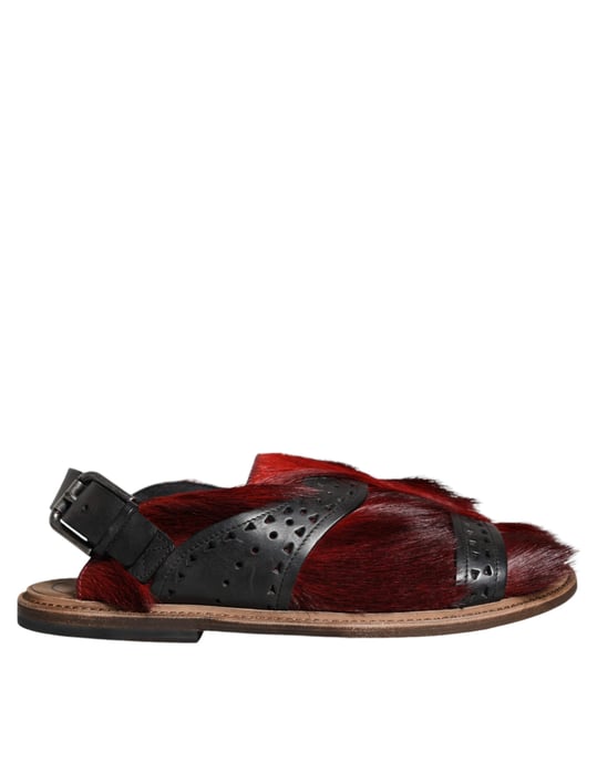 Dolce & Gabbana Zwarte Rode Gazelle Haar Leren Sandalen Schoenen - Image 1