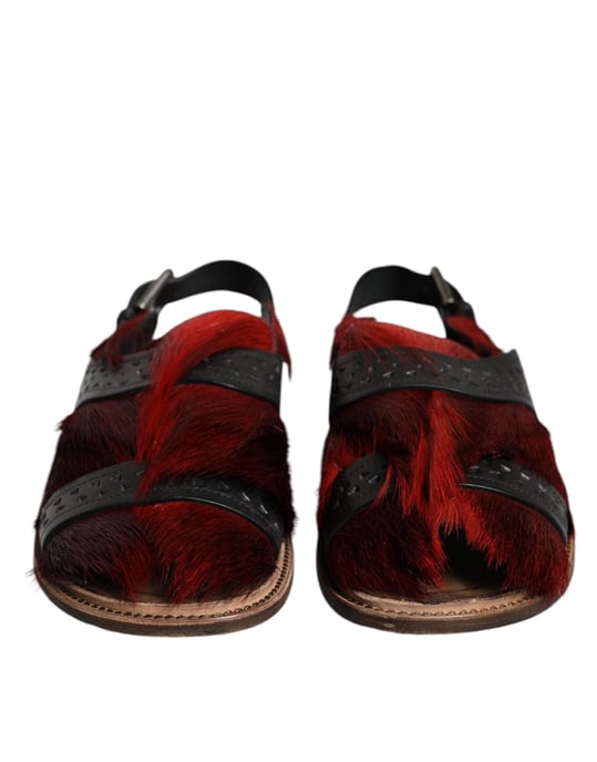 Dolce & Gabbana Zwarte Rode Gazelle Haar Leren Sandalen Schoenen - Image 2