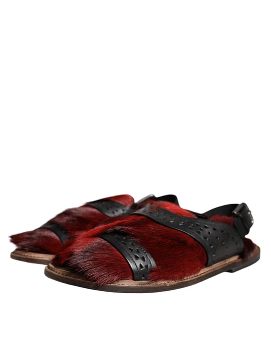 Dolce & Gabbana Zwarte Rode Gazelle Haar Leren Sandalen Schoenen - Image 3