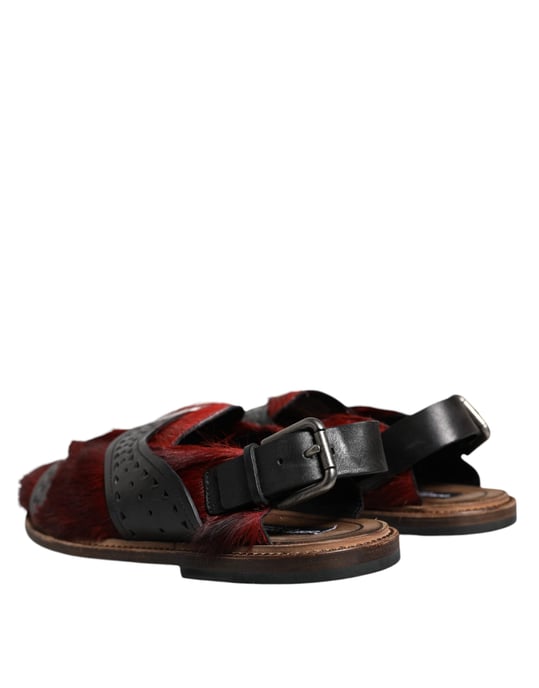 Dolce & Gabbana Zwarte Rode Gazelle Haar Leren Sandalen Schoenen - Image 4