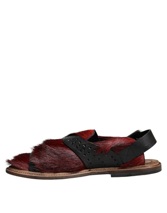Dolce & Gabbana Zwarte Rode Gazelle Haar Leren Sandalen Schoenen - Image 5