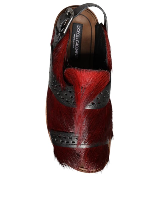 Dolce & Gabbana Zwarte Rode Gazelle Haar Leren Sandalen Schoenen - Image 6