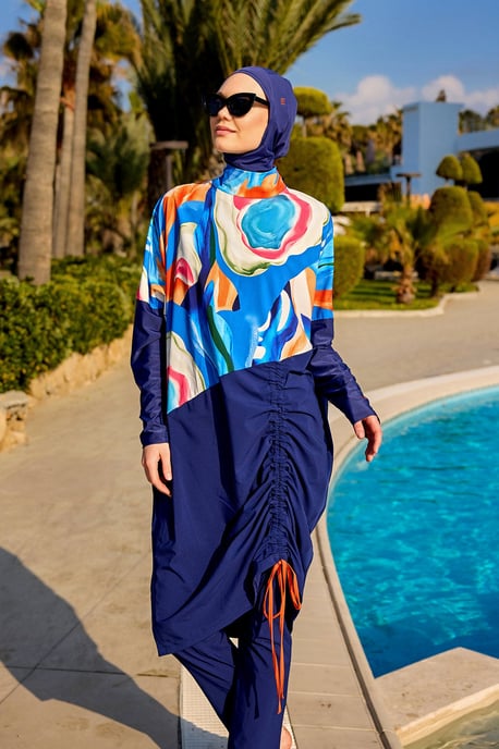 Volledige dekking Bescheiden Burkini - Islamitische badkledingset voor dames Kleurrijk - Image 1