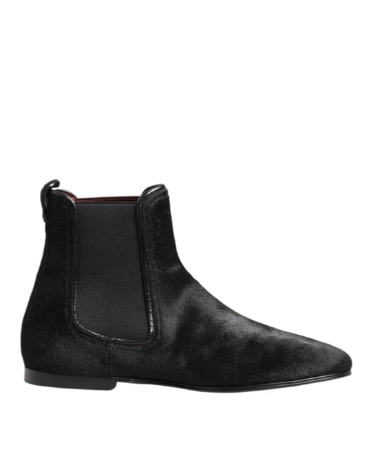 Dolce & Gabbana Zwarte Leren Bont Heren CHELSEA Boots Schoenen - Image 1