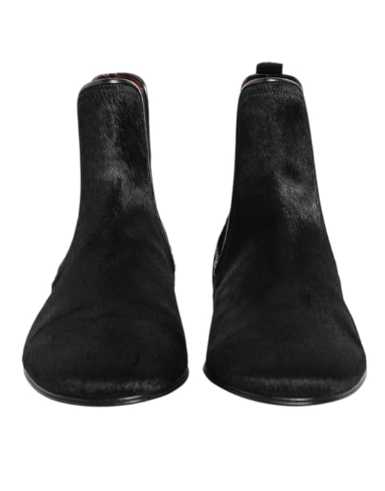 Dolce & Gabbana Zwarte Leren Bont Heren CHELSEA Boots Schoenen - Image 3